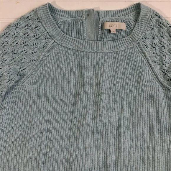 Ann Taylor Loft Open Knit Long Sleeve Sweater Womens Size Small Blue Back Button - Picture 11 of 12